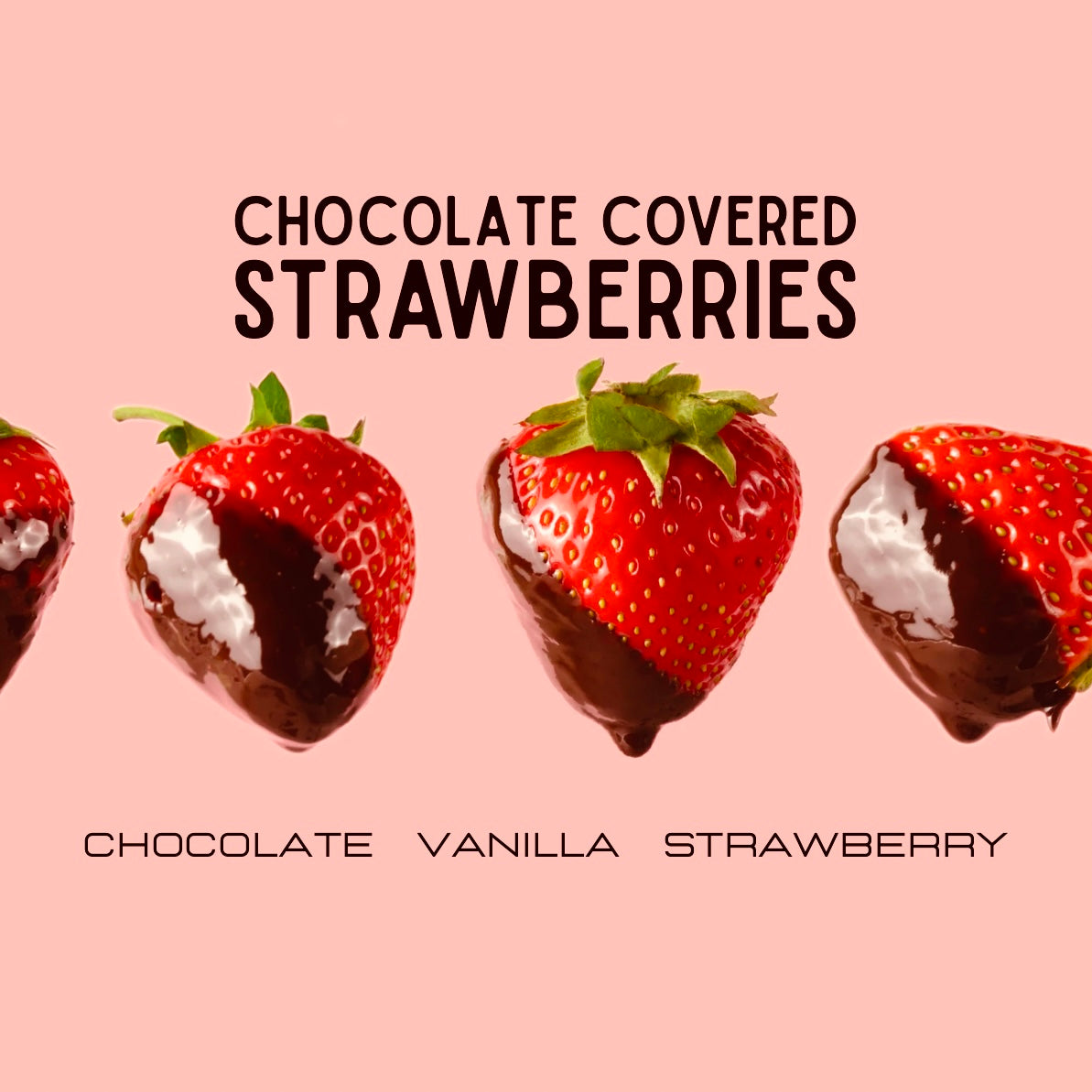 Chocolate covered strawberries with different flavors on a pink background