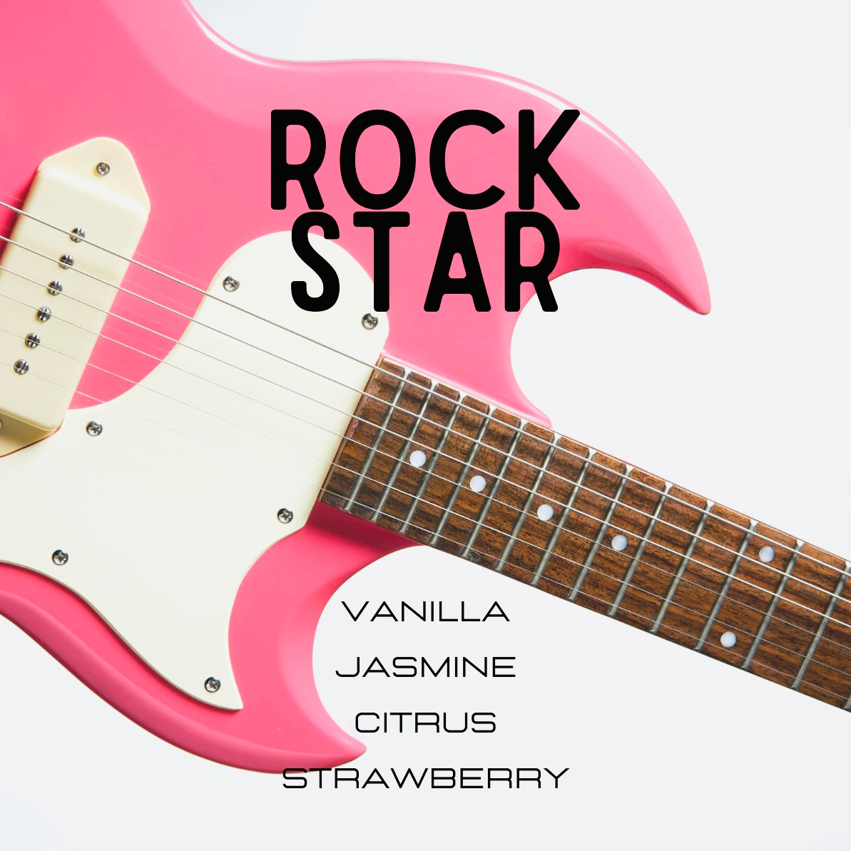 Pink electric guitar with 'Rock Star' text and flavor options on a white background