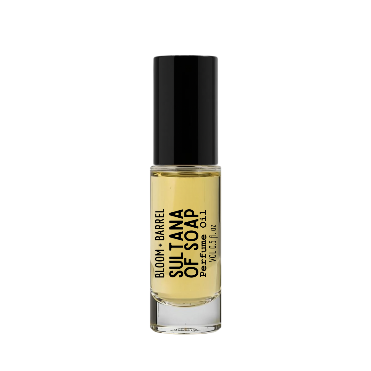 Perfume bottle labeled 'Sultana of Soap' by Bloom & Barrel on a white background