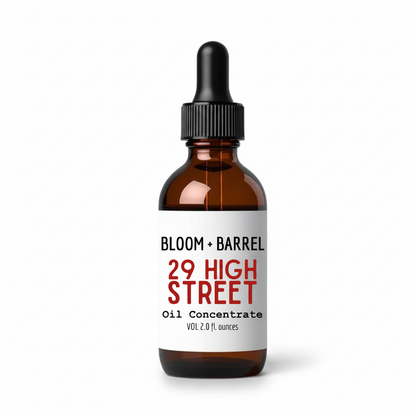 Bottle of Bloom + Barrel 29 High Street oil concentrate on a white background