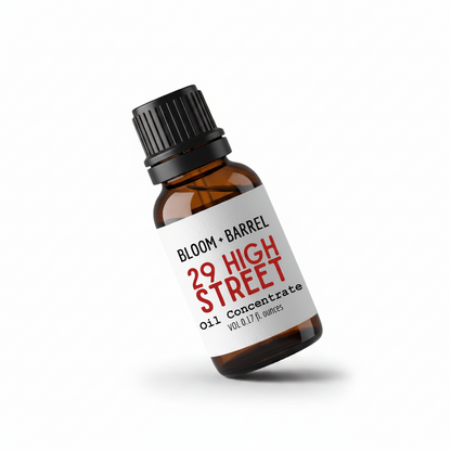 Bottle of Bloom & Barrel 29 High Street oil concentrate on a white background