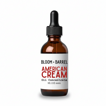Bottle of Bloom + Barrel American Cream oil concentrate on a white background