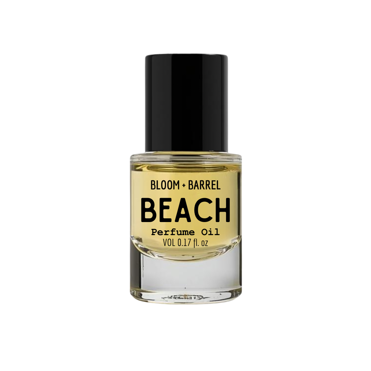 Perfume oil bottle labeled 'Beach' by Bloom & Barrel on a white background