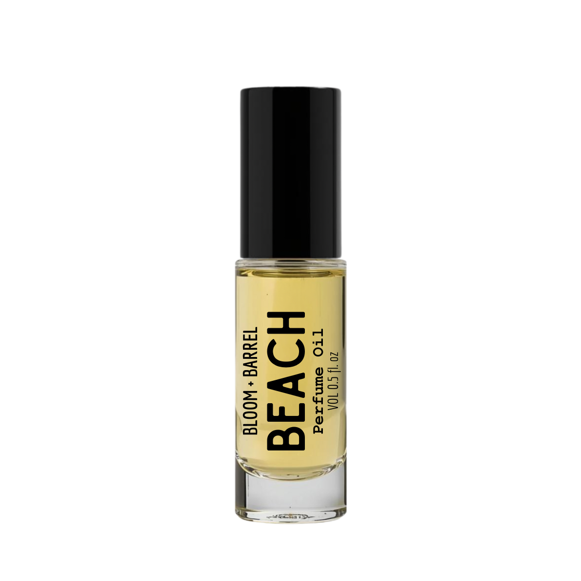 Perfume bottle labeled 'Beach' by Bloom & Barrel on a white background