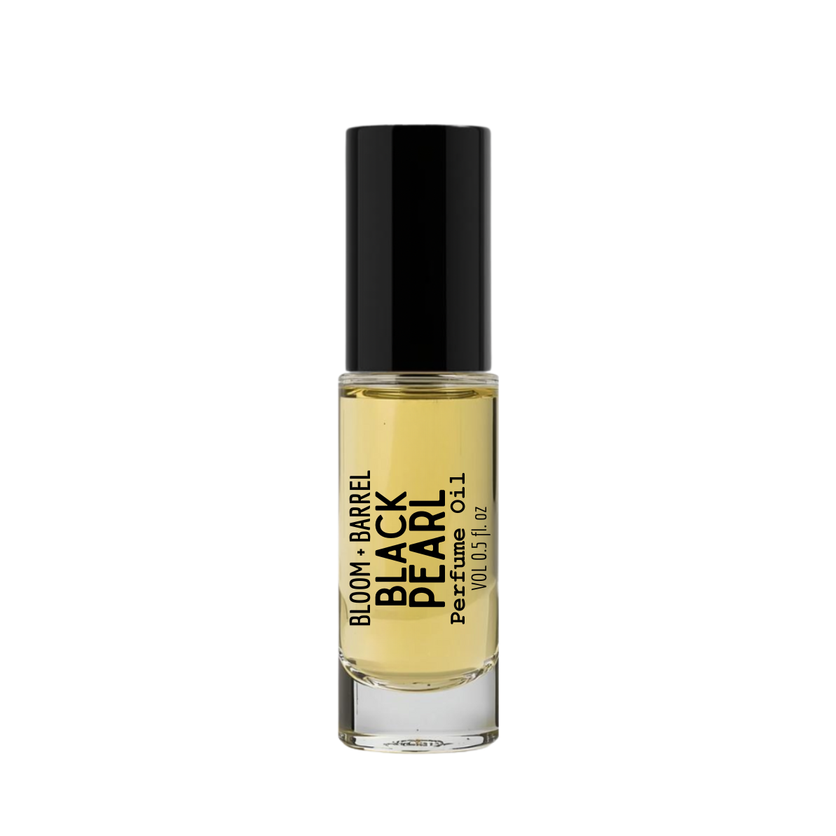 Perfume bottle labeled 'Black Pearl' by Bloom & Barrel on a white background