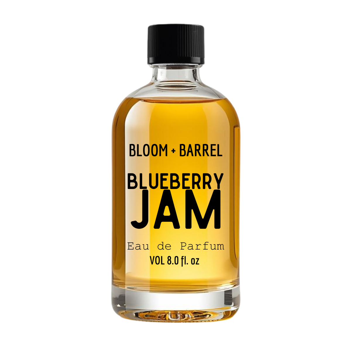 Bottle of Bloom & Barrel Blueberry Jam Eau de Parfum on a white background