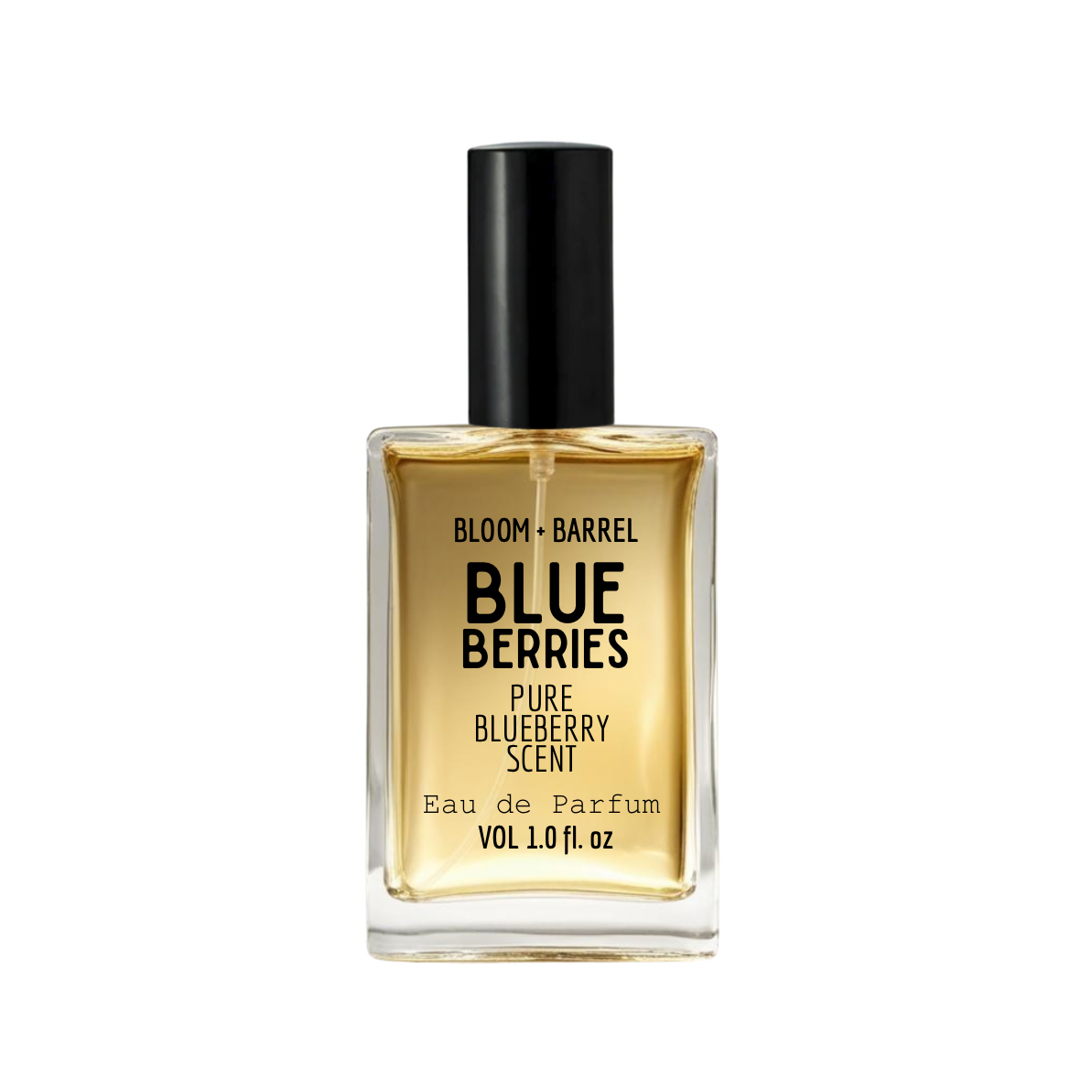 Perfume bottle labeled 'Blue Berries' by Bloom & Barrel on a white background