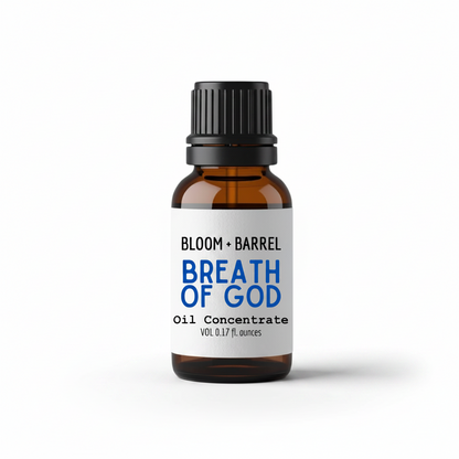 Bottle of Bloom & Barrel Breath of God Oil Concentrate on a white background
