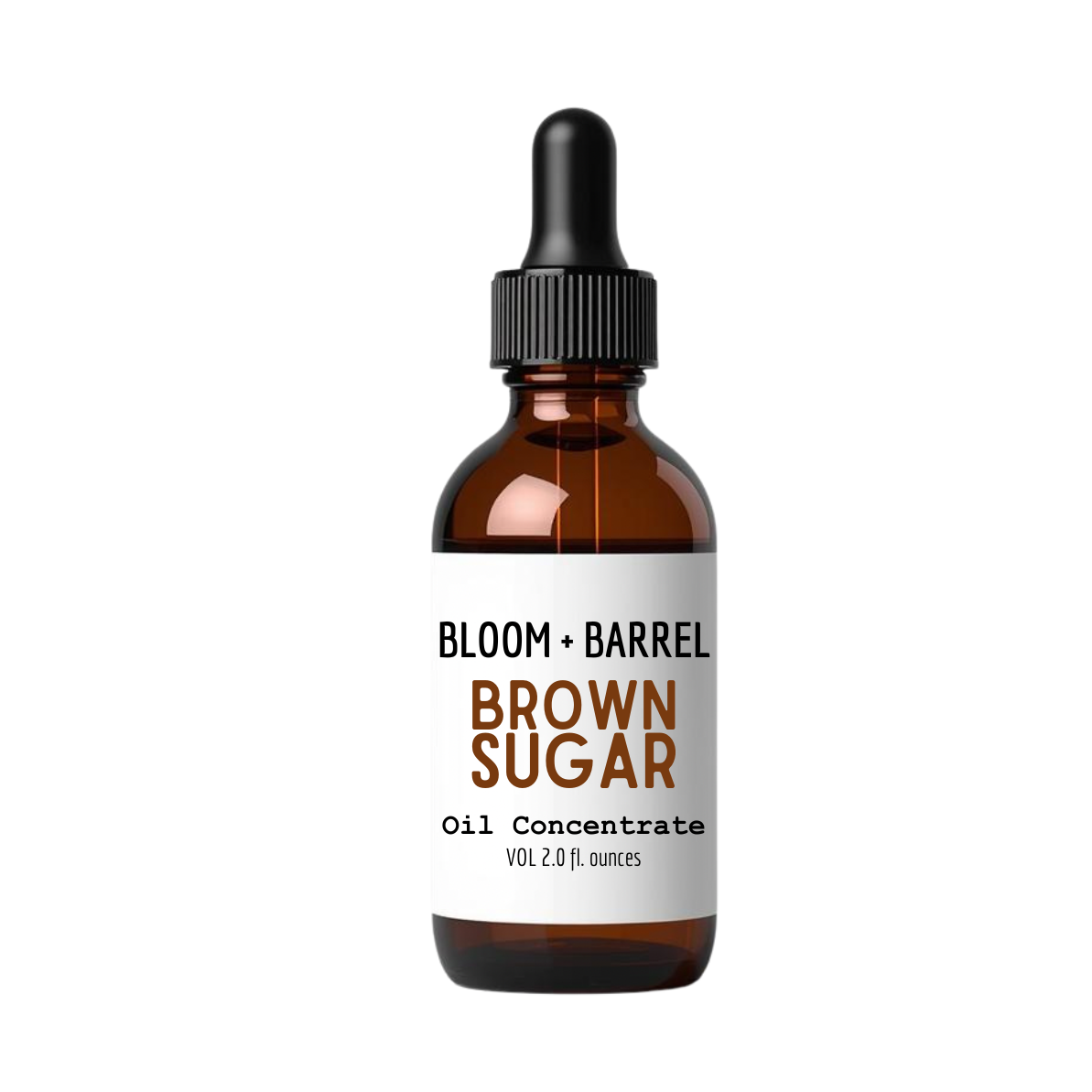 Bottle of Bloom + Barrel Brown Sugar Oil Concentrate on a white background