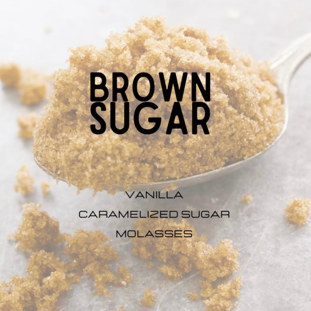 Spoonful of brown sugar with text on a light background