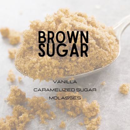 Spoonful of brown sugar with text overlay on a light background