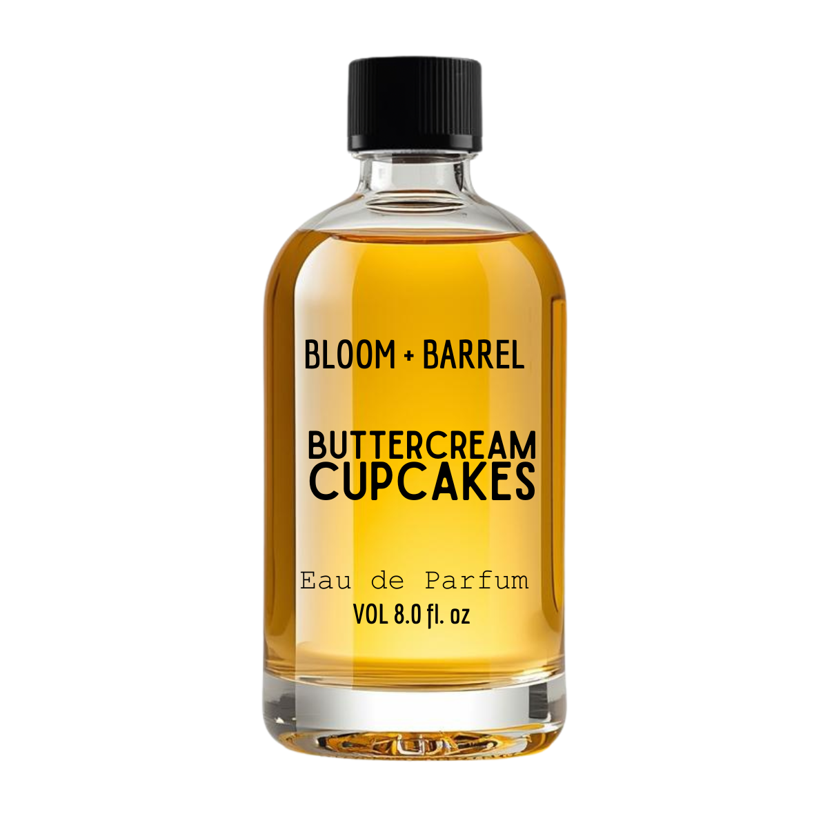 Bottle of Bloom & Barrel Buttercream Cupcakes eau de parfum on a white background
