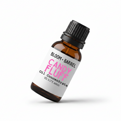Bottle of Bloom & Barrel Candy Fluff oil concentrate on a white background