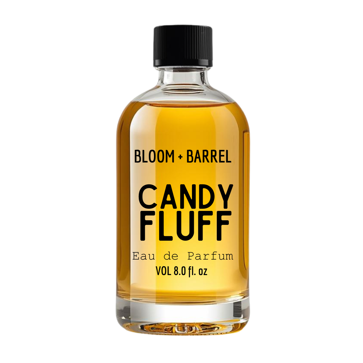 Bottle of Bloom & Barrel Candy Fluff Eau de Parfum on a white background