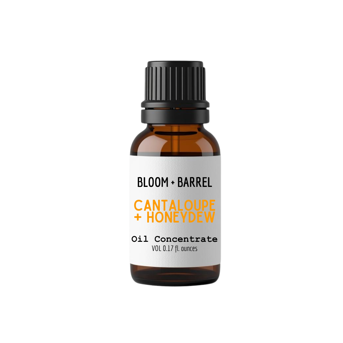 Bottle of Bloom + Barrel Cantaloupe + Honeydew oil concentrate on a white background