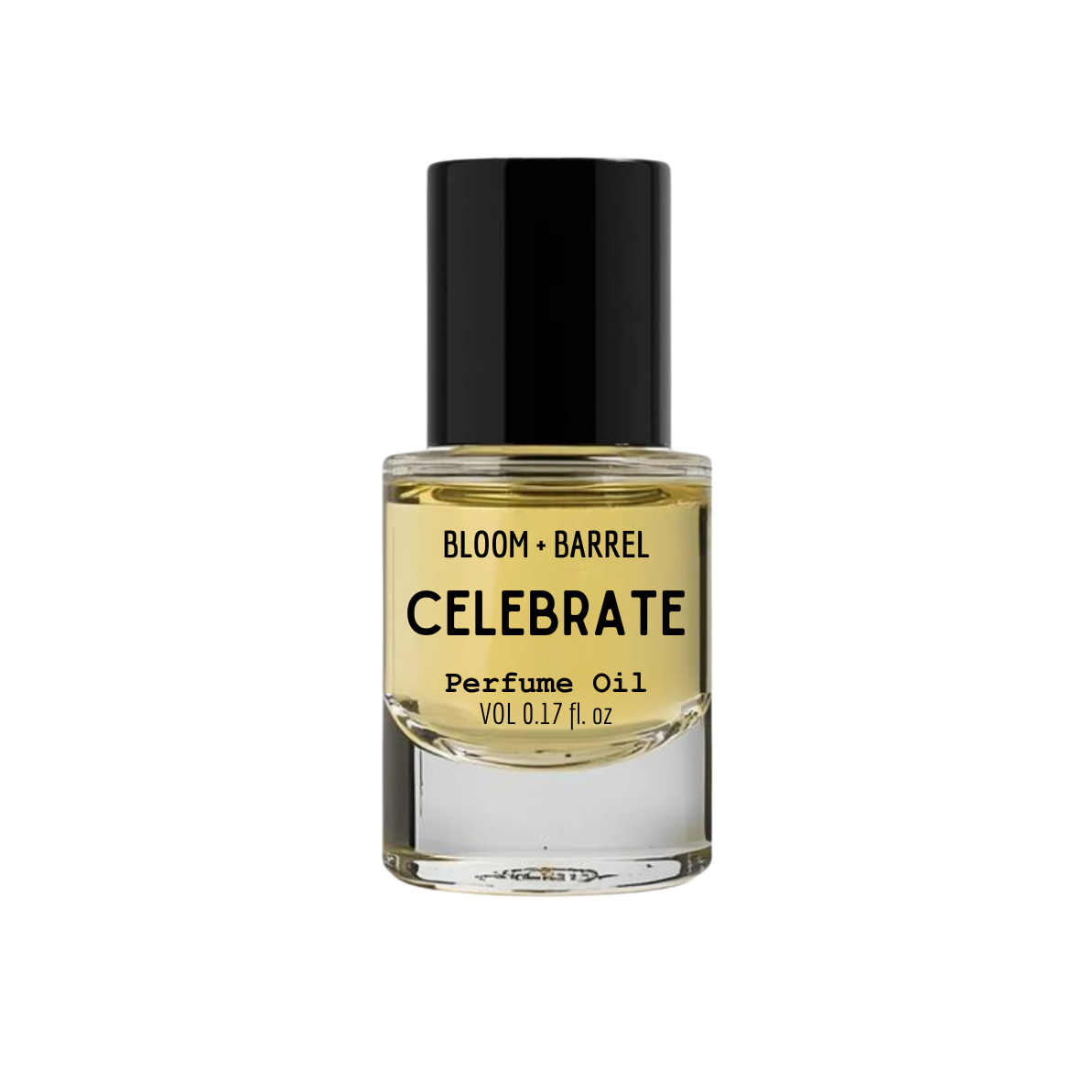 Perfume oil bottle labeled 'Celebrate' by Bloom & Barrel on a white background