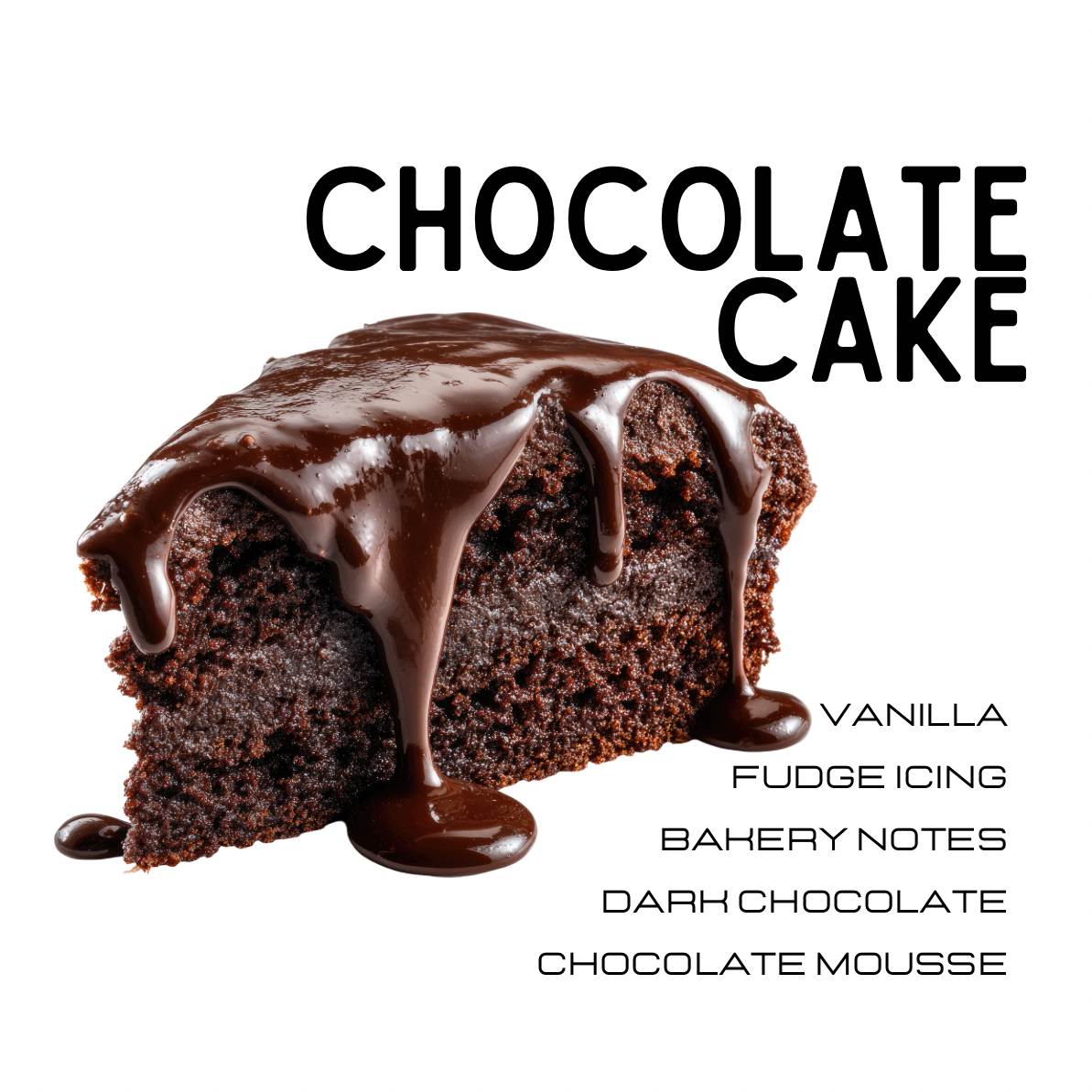 Chocolate cake with vanilla fudge icing on a white background