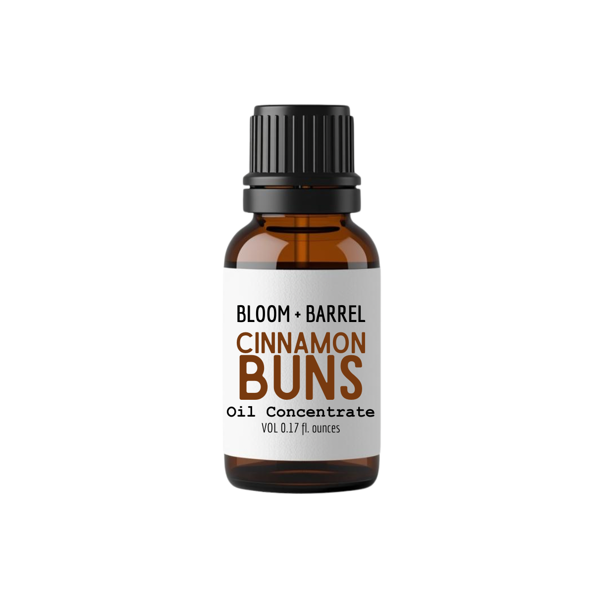 Bottle of Bloom & Barrel Cinnamon Buns oil concentrate on a white background