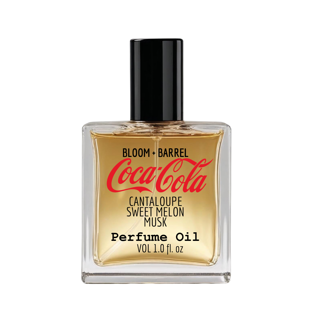Perfume oil bottle with Coca-Cola branding on a white background