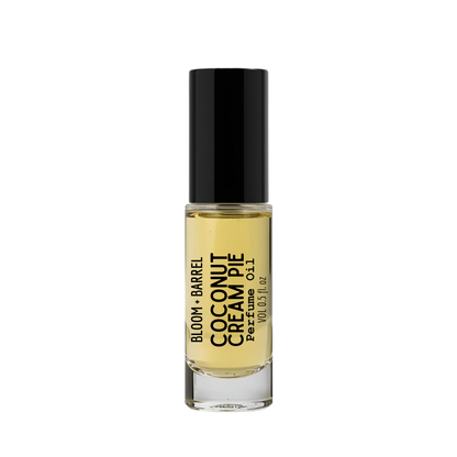 Bottle of Bloom & Barrel Coconut Cream Pie perfume on a white background