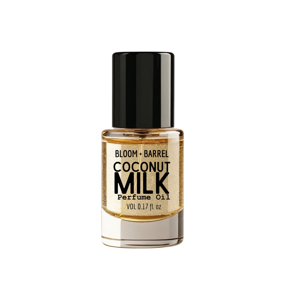 Bottle of Bloom & Barrel Coconut Milk perfume oil on a white background