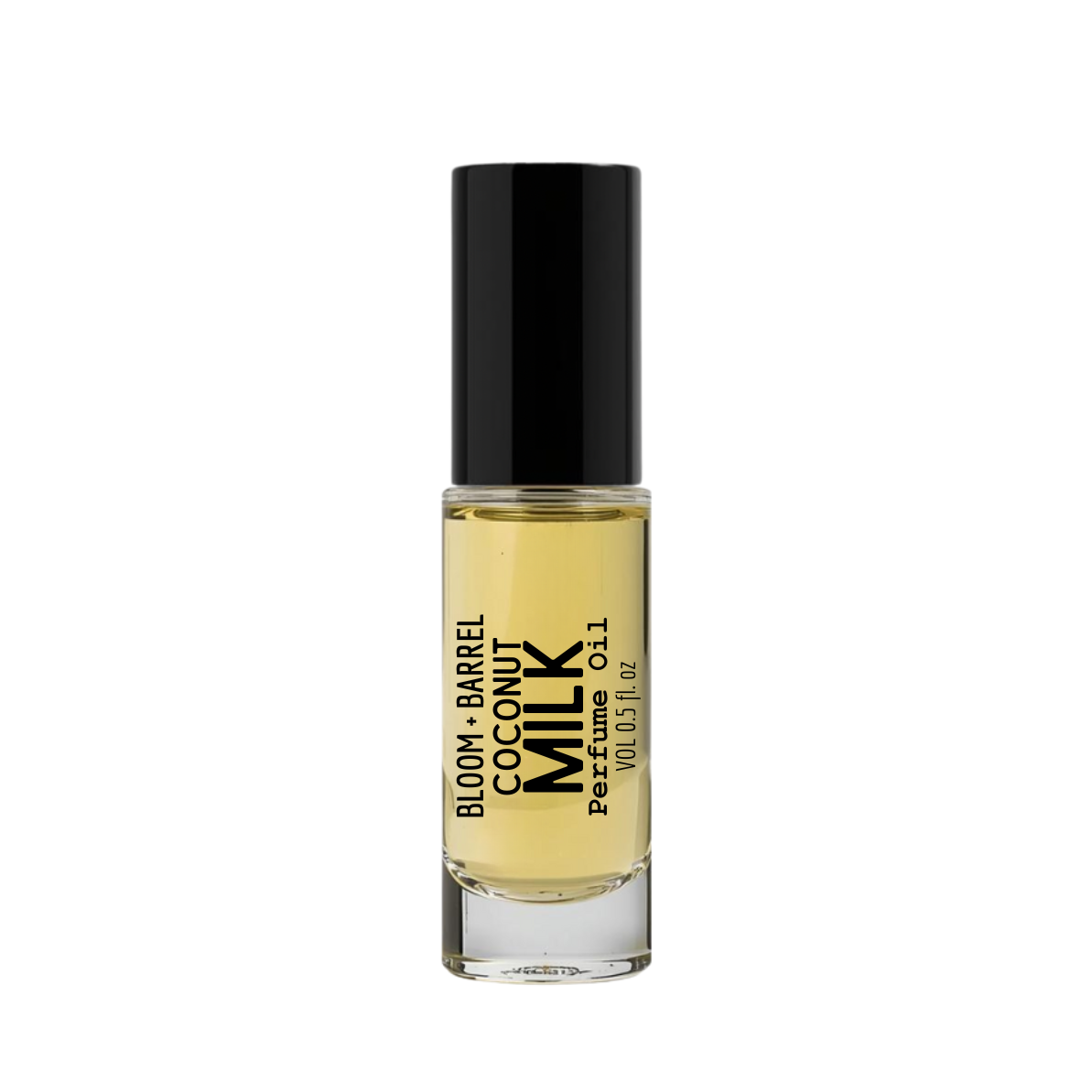 Perfume bottle labeled 'Bloom & Barrel Coconut Milk' on a white background