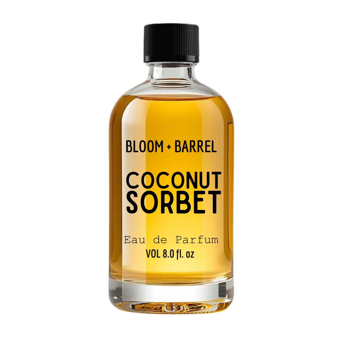 Bottle of Bloom & Barrel Coconut Sorbet eau de parfum on a white background
