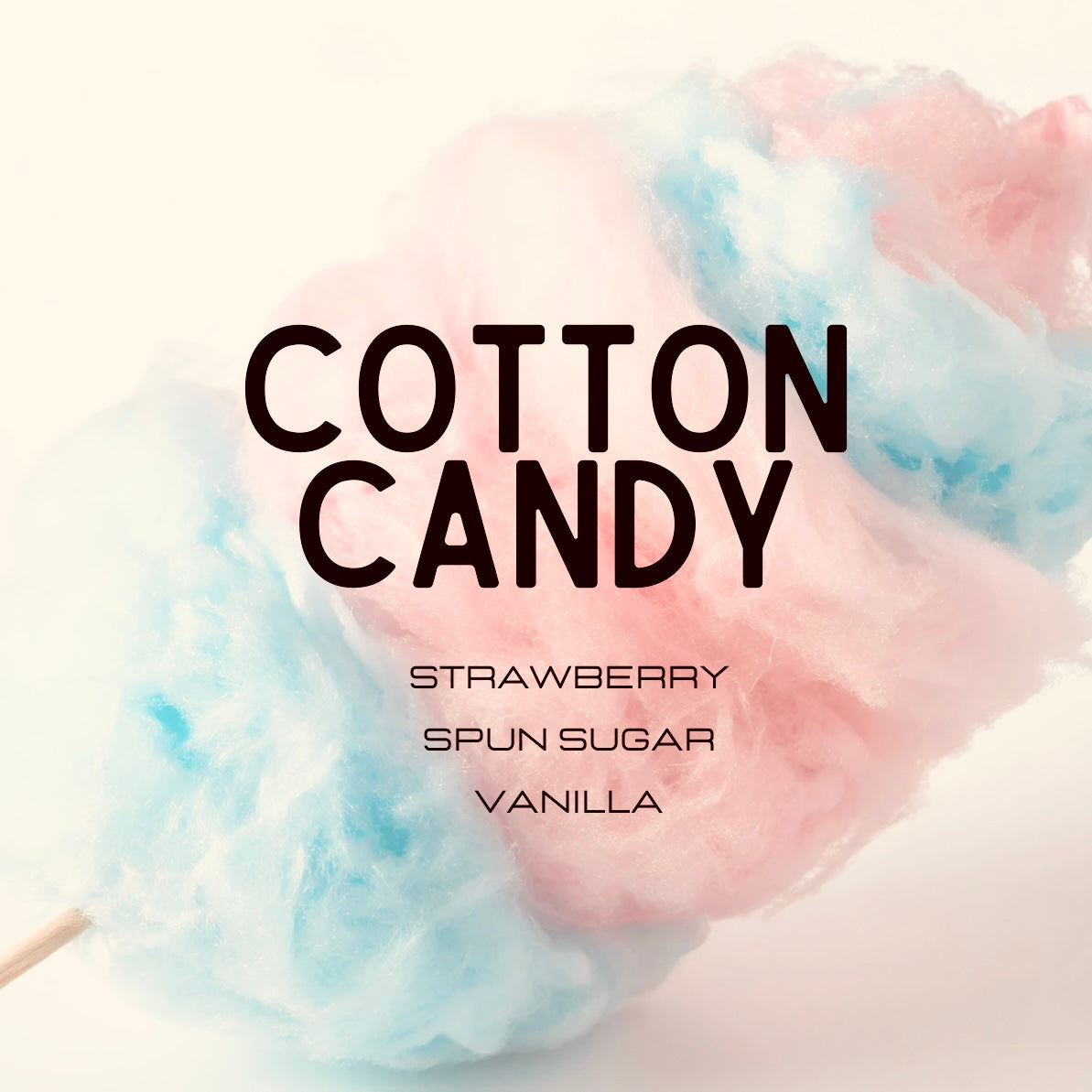 Cotton candy with pink and blue colors and text indicating flavors on a white background.