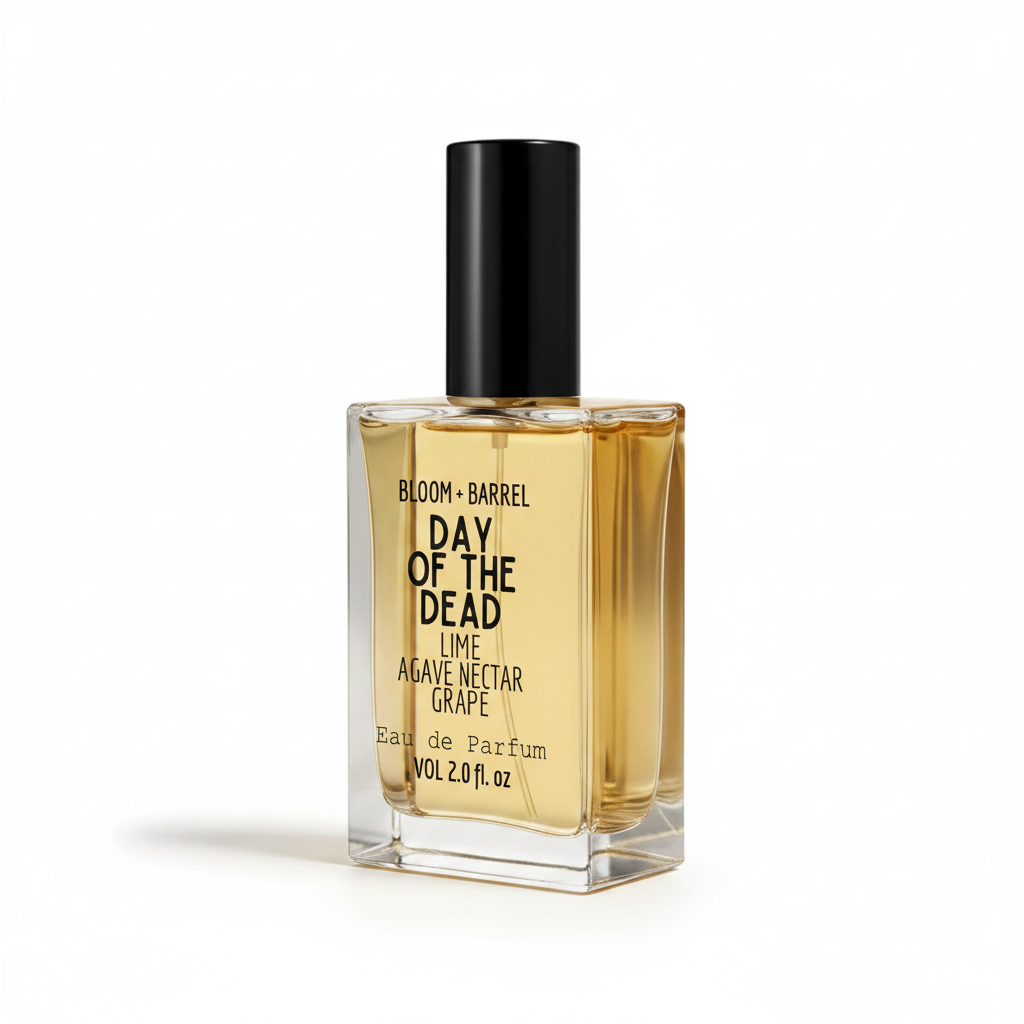 Perfume bottle labeled 'Red Velvet Cupcake' by Bloom & Barrel on a white background