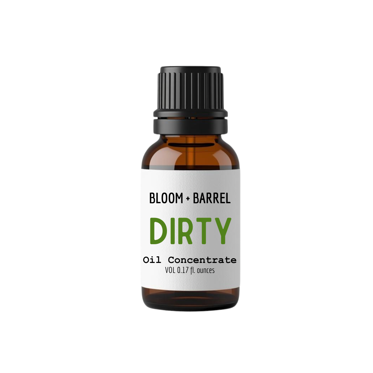 Bottle of Bloom & Barrel Dirty Oil Concentrate on a white background