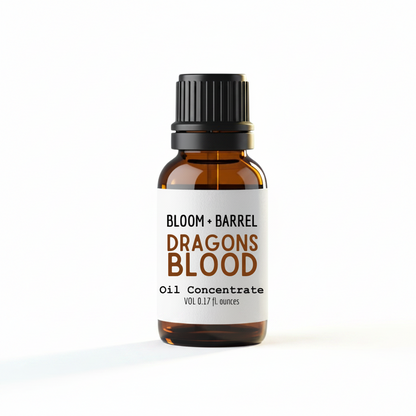 Bottle of Bloom & Barrel Dragons Blood oil concentrate on a white background
