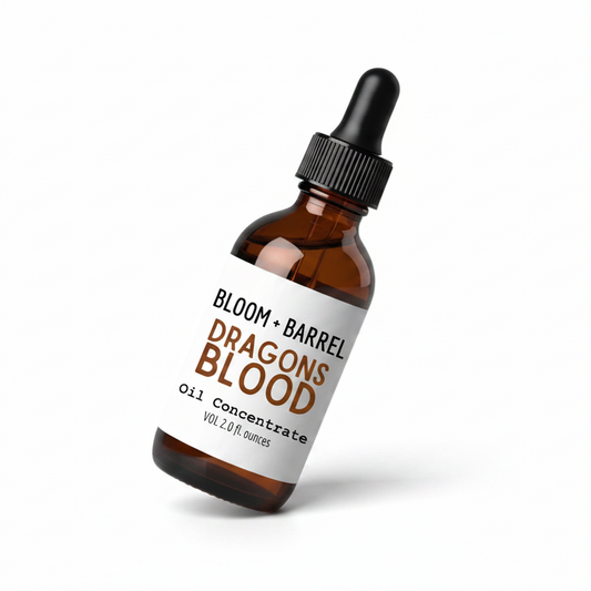 Bottle of Bloom + Barrel Dragons Blood Oil Concentrate on a white background