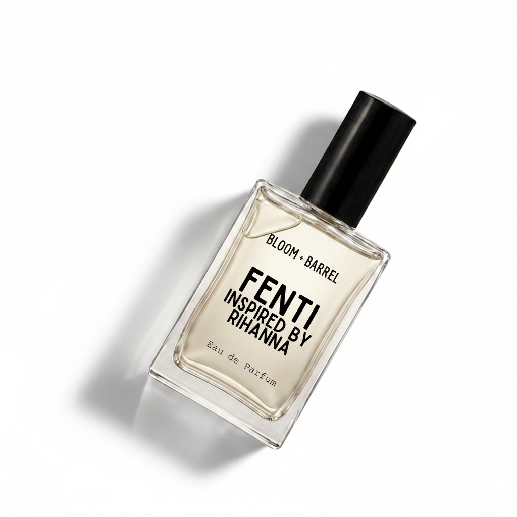 White perfume bottle with a horse design on a white background