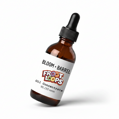 Bottle of Bloom + Barrel Froot Loops Oil Concentrate on a white background