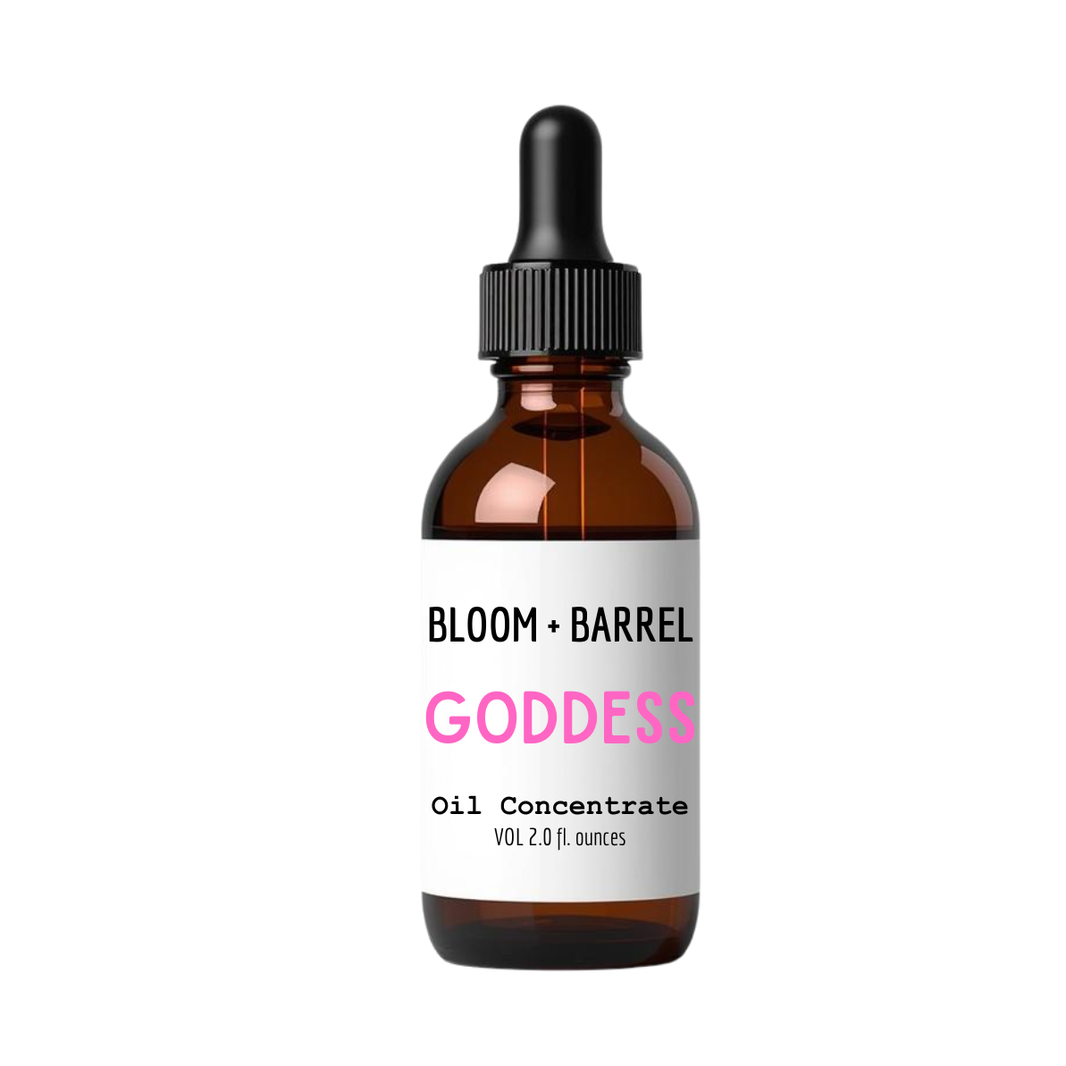 Bottle of Bloom + Barrel Goddess Oil Concentrate on a white background