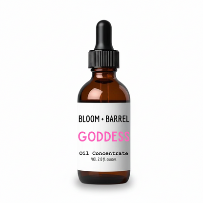 Bottle of Bloom + Barrel Goddess Oil Concentrate on a white background