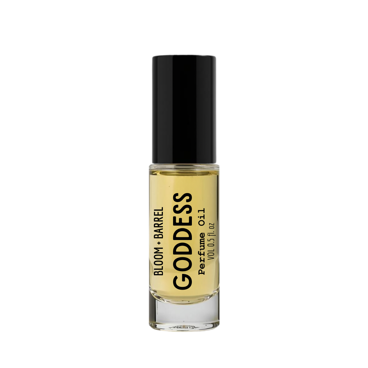 Perfume bottle labeled 'Goddess' by Bloom & Barrel on a white background
