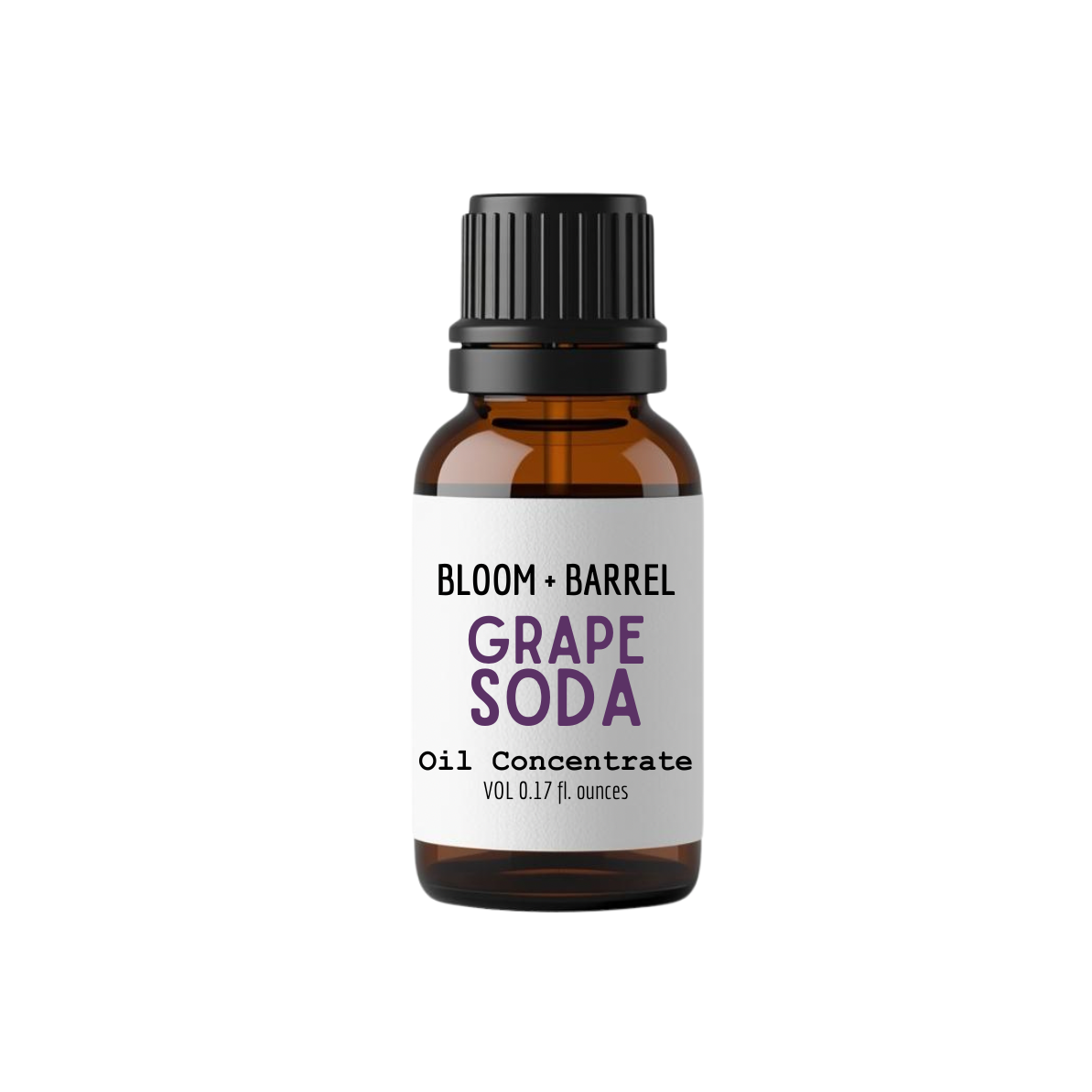 Bottle of Bloom & Barrel Grape Soda oil concentrate on a white background