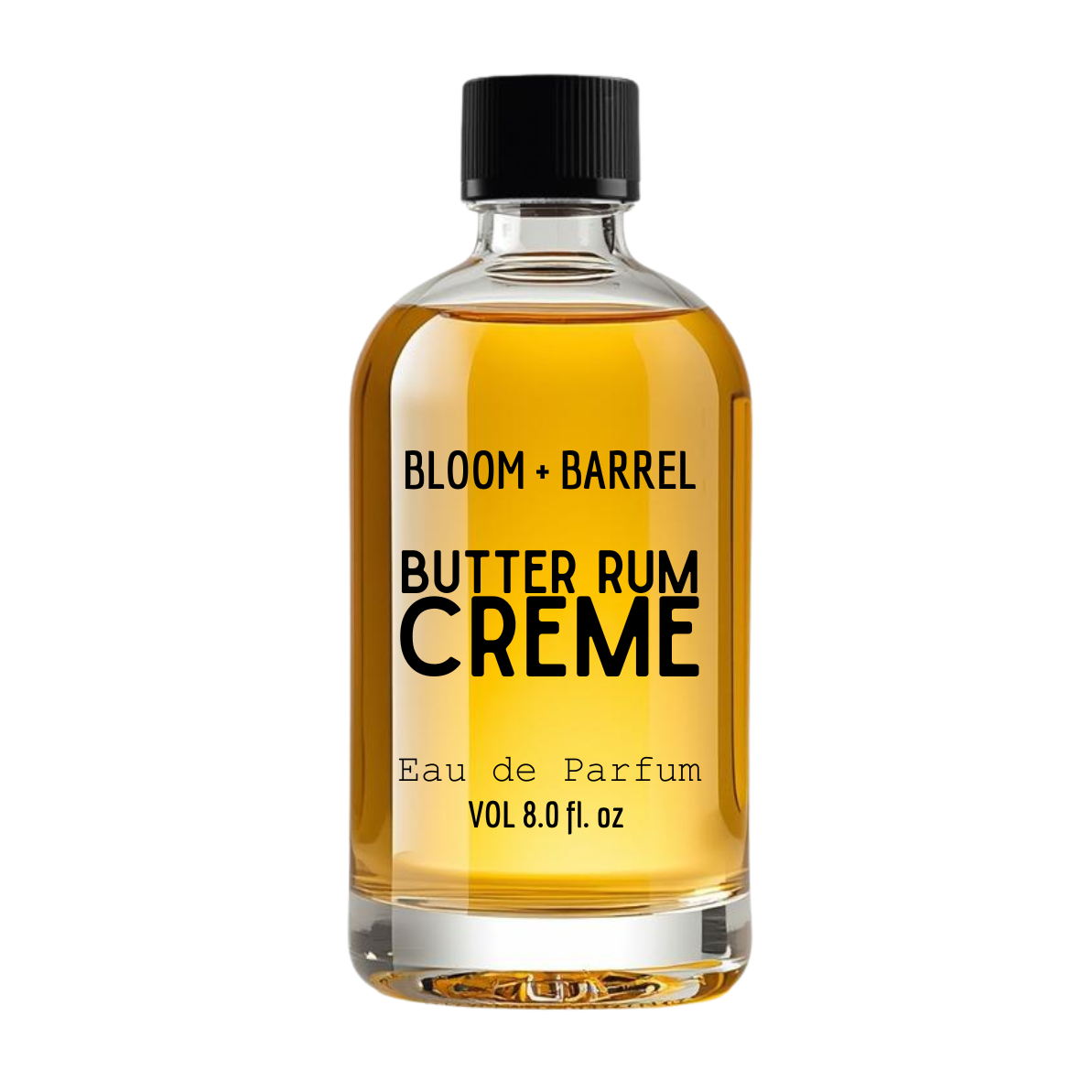 Bottle of Bloom & Barrel Butter Rum Creme Eau de Parfum on a white background