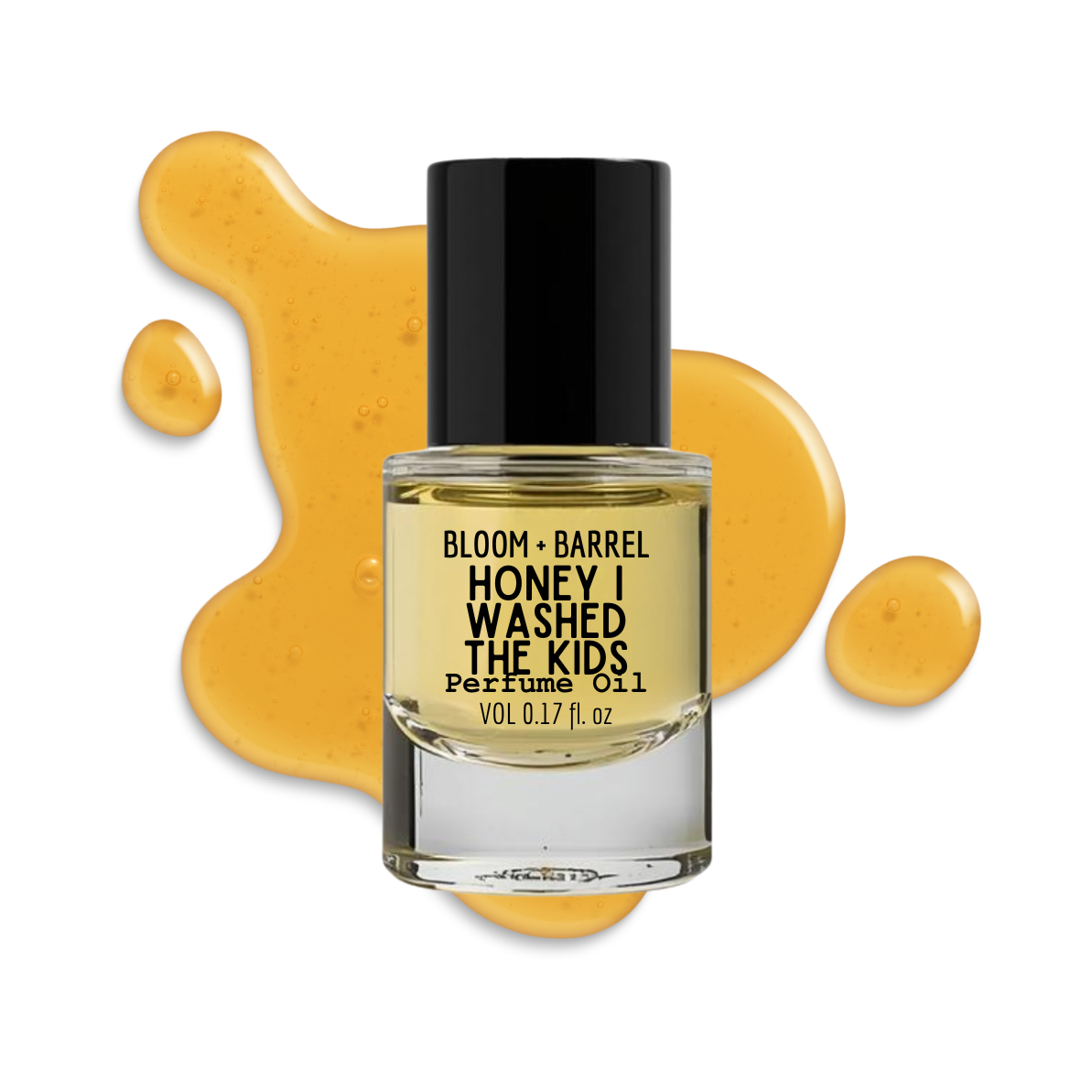 Perfume oil bottle labeled 'Honey I Washed the Kids' with a black cap on a white background.