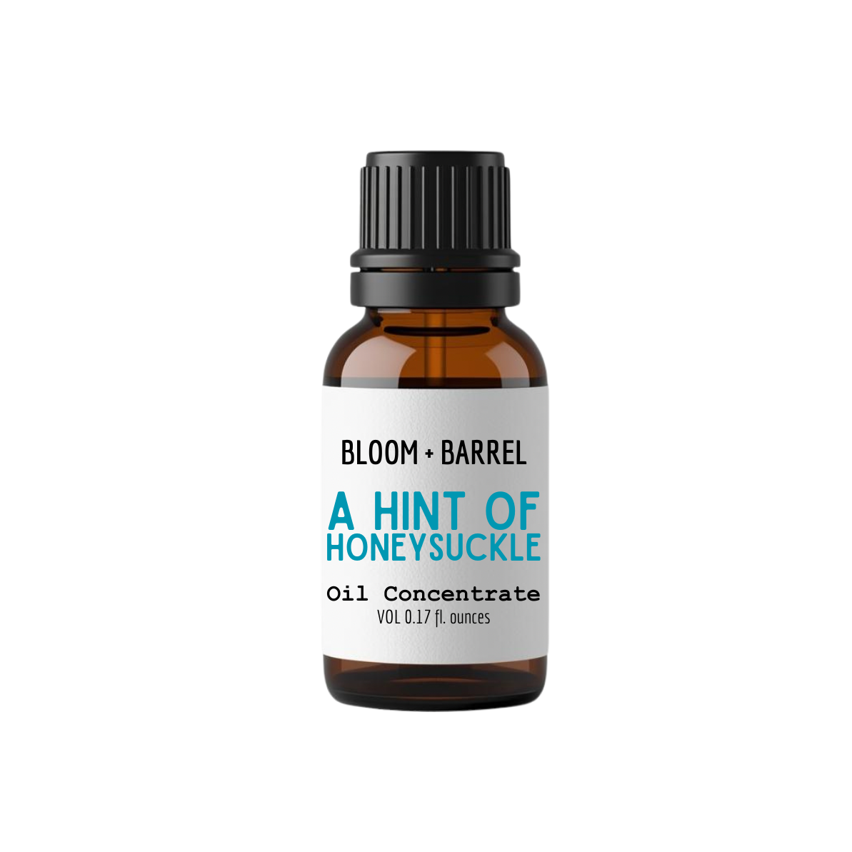 Bottle of Bloom & Barrel oil concentrate labeled 'A Hint of Honeysuckle' on a white background