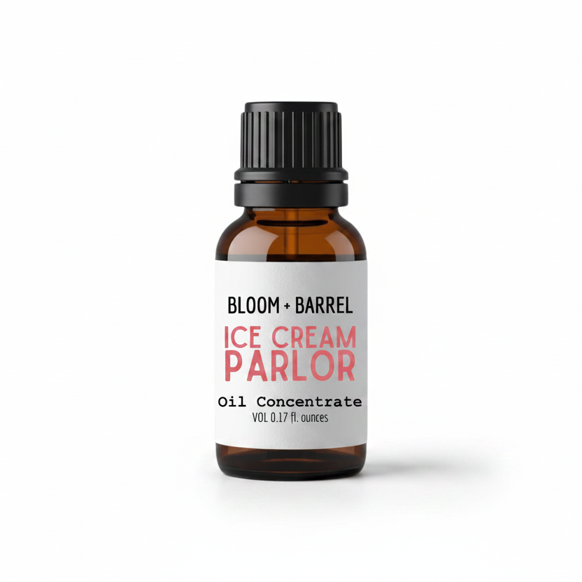 Bottle of Bloom & Barrel Ice Cream Parlor oil concentrate on a white background