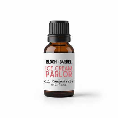 Bottle of Bloom & Barrel Ice Cream Parlor oil concentrate on a white background