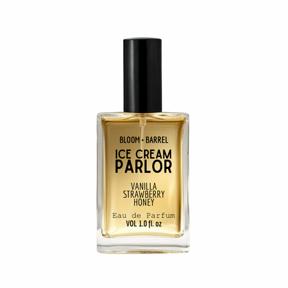 Perfume bottle labeled 'Ice Cream Parlor' by Bloom & Barrel on a white background