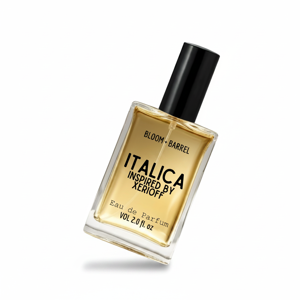 Perfume bottle labeled 'italica' by Bloom & Barrel on a white background
