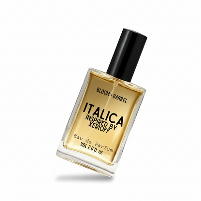 Perfume bottle labeled 'italica' by Bloom & Barrel on a white background