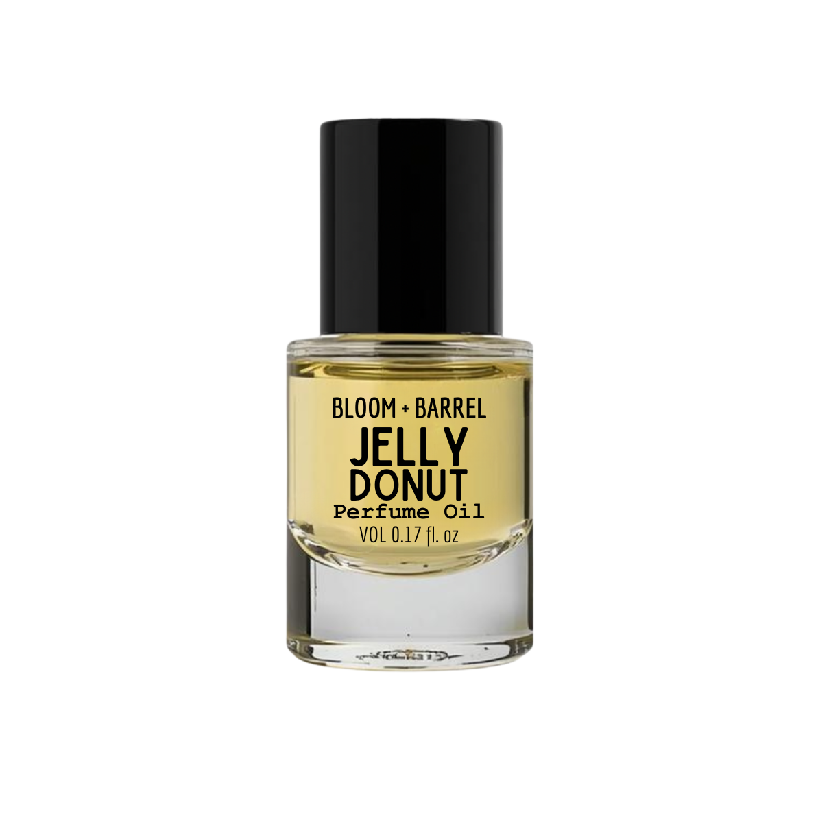 Perfume oil bottle labeled 'Jelly Donut' by Bloom & Barrel on a white background