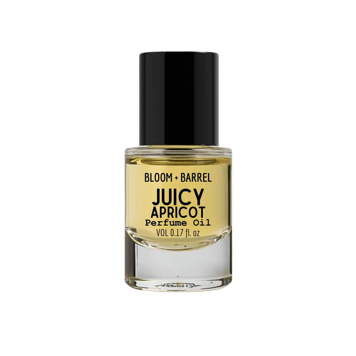 Perfume oil bottle labeled 'Juicy Apricot' by Bloom & Barrel on a white background