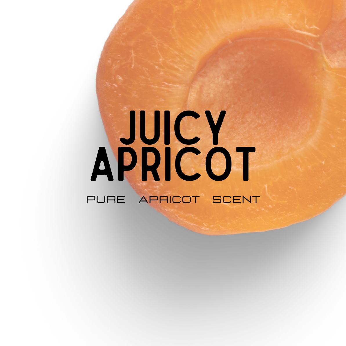 Juicy apricot with 'Juicy Apricot' text on a white background