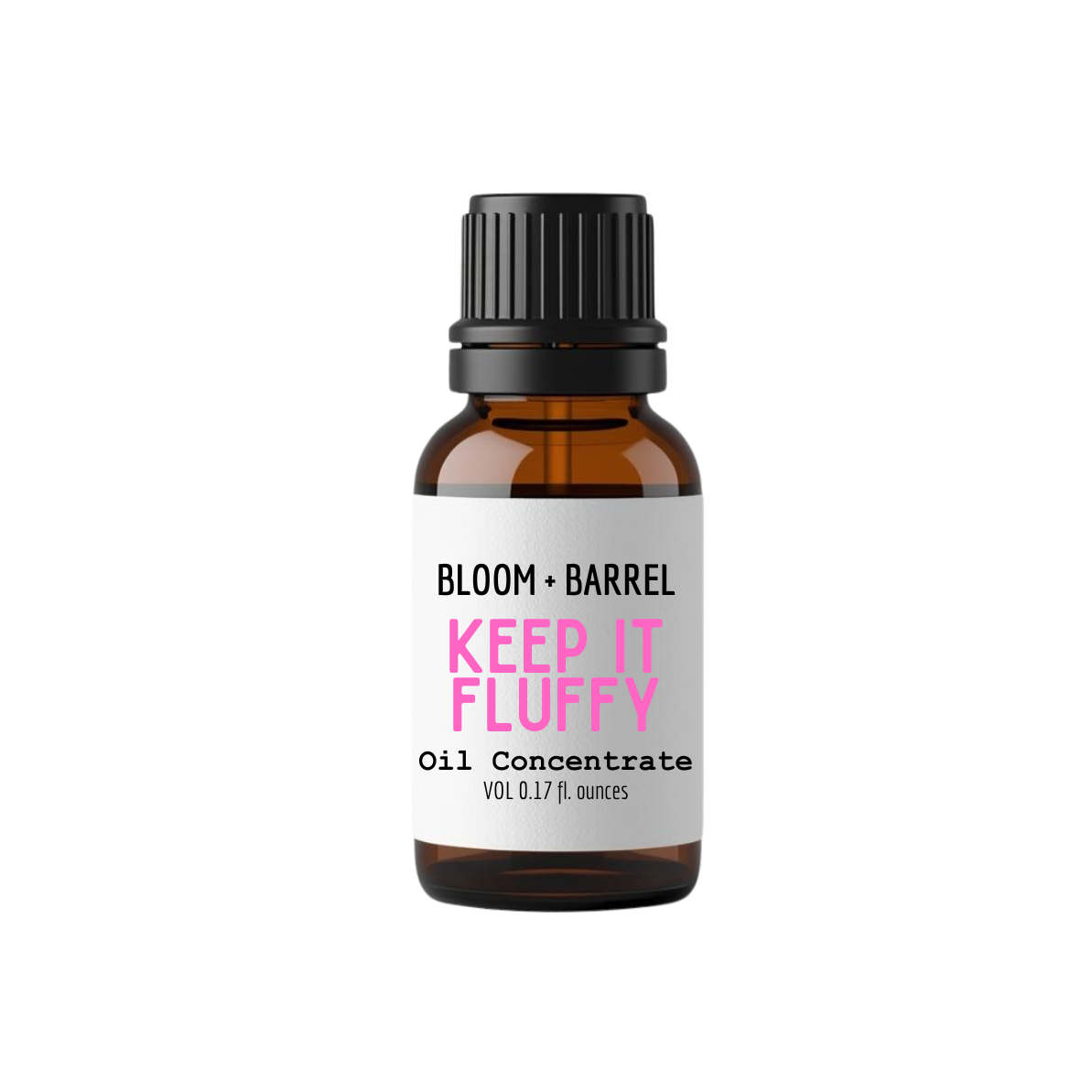 Bottle of Bloom & Barrel 'Keep It Fluffy' oil concentrate on a white background